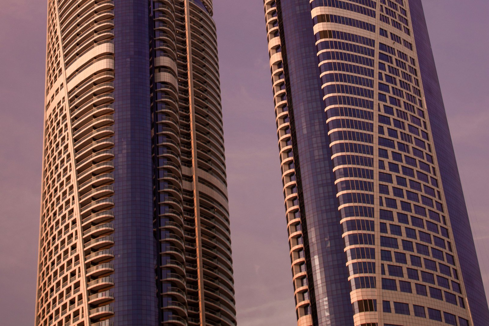 Modern high-rise towers at golden hour