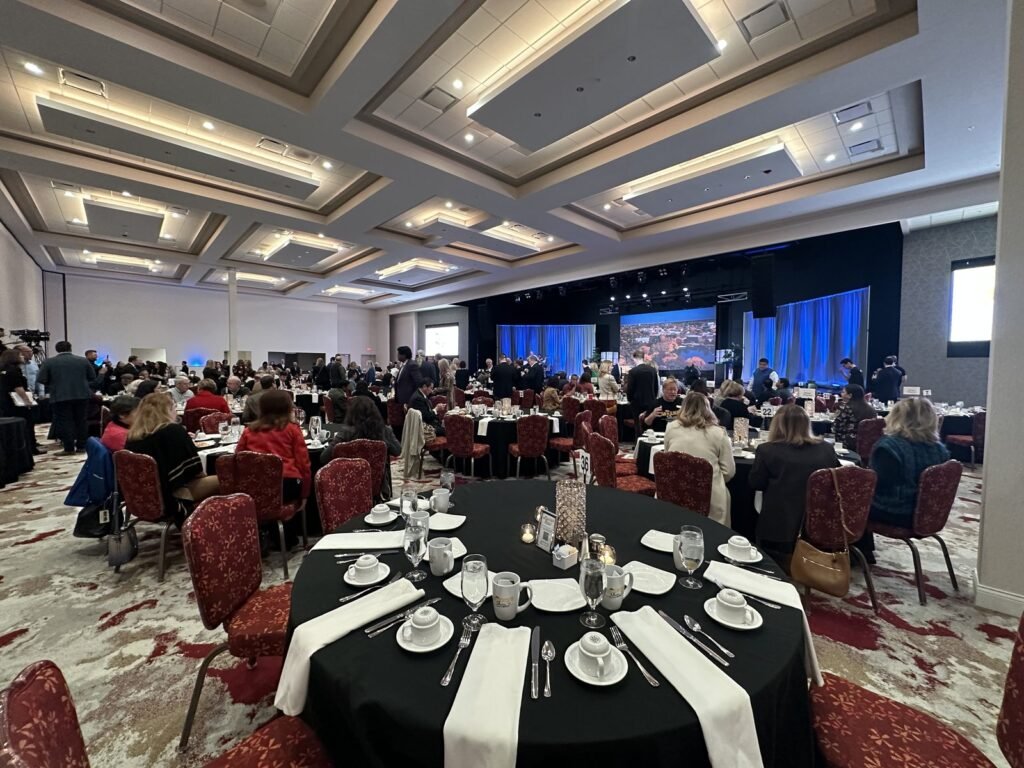Business luncheon audience and stage